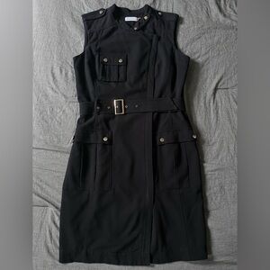 Calvin Klein Dress Black with Belt and Gold Hardware Office Attire